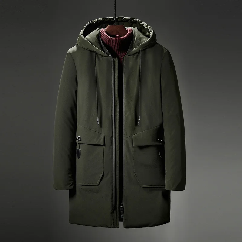 2018 Winter New Arrival Cotton-padded Clothes Fashion Solid Color Hooded Thicken Oversize Leisure Time Mid-length Men Coat | Мужская