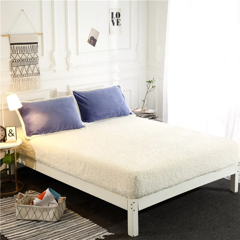 Thick Lamb Fleece Bed Fitted Sheet Flannel for winter Single product soft warm Twin Queen Full King size | Дом и сад