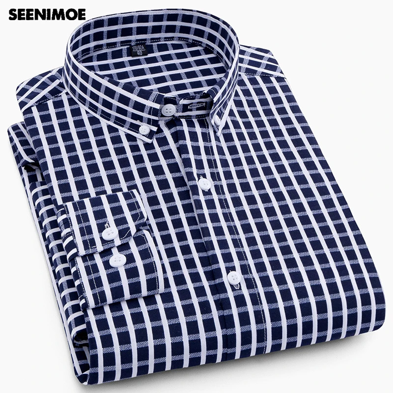 

Seenimoe Mens Spring Autumn Casual Shirts S-4XL Polyester Fiber Printed Shirt Men Full Sleeve Plaid Smart Casual Shirts