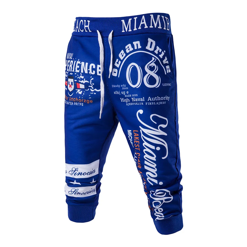 Blue Модные брендовые мужские брюки, летние свободные спортивные штаны с эластичной резинкой на талии и принтом, повседневные мужские штаны для бега, фитнеса - Цвет: Blue