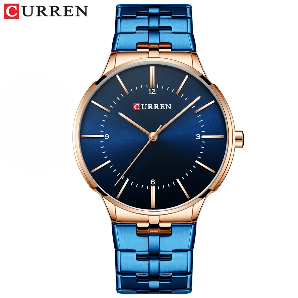 Мужские часы CURREN Reloj Hombre Кварцевые водонепроницаемые из нержавеющей стали синего