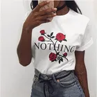 Женская футболка с коротким рукавом и круглым вырезом, с принтом роз и буквами в стиле Харадзюку, размера плюс