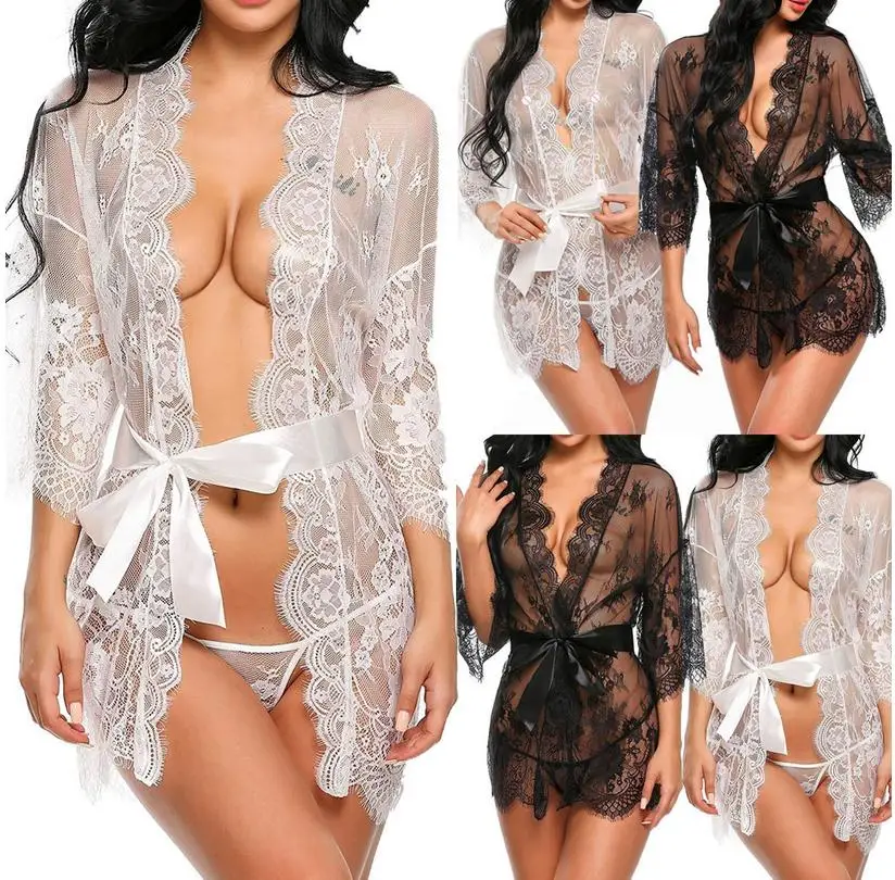 

Cheap Fire Sale US Sexy Lingerie Black Lace Robe Dress Women Nightwear Underwear Babydoll Sleepwear