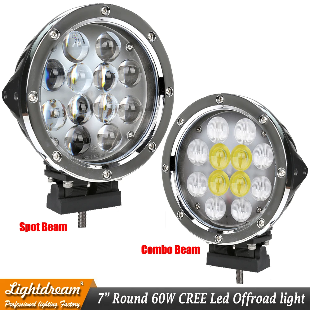 

4x4 led spot lights for Offroad Car 4WD Truck Tractor Boat Trailer SUV ATV 12V 24V 7inch 60W Round led driving lights x1pc