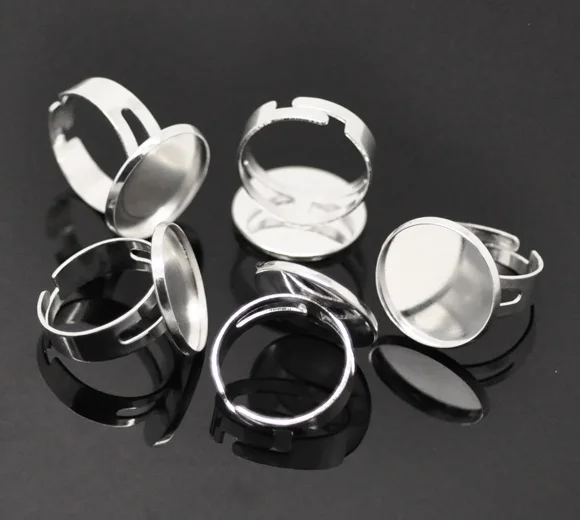 Регулируемые медные кольца DoreenBeads круглые посеребренные настройки кабошона
