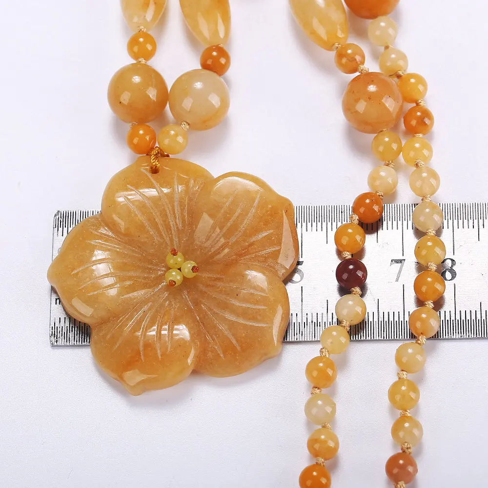 Fine yellow Jade Popular Flower Necklace Pendant Elegant Women Jewelry Topaz High End Style Exquisite gift Long | Украшения и