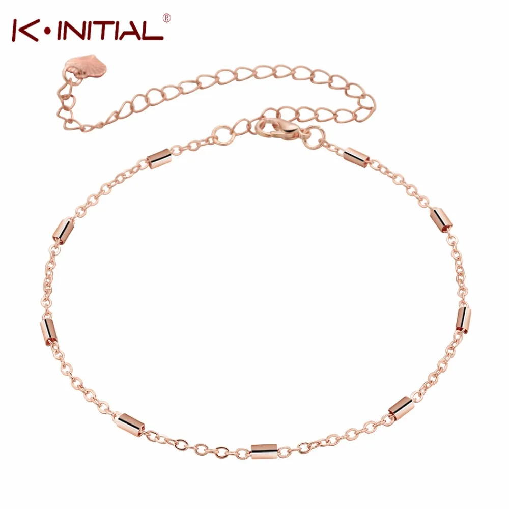 

Fashion Cylinder Round Bar Anklets for Women Hot sale Rose Gold Alloy Chain Ankle Bracelet Jewelry Girls Foot Gift