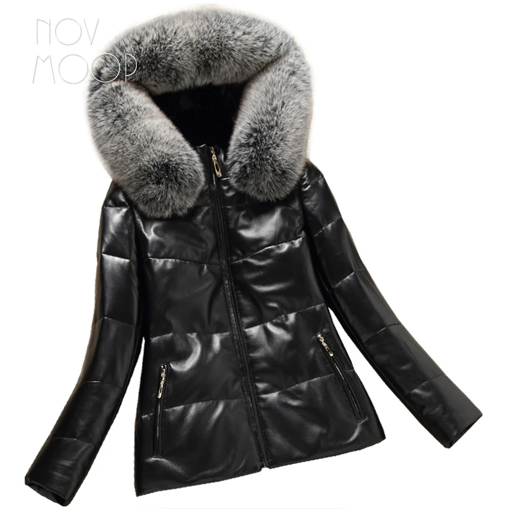 Winter women genuine leather real sheepskin down coat fox fur hooded mink spliced quilted outwear casaco LT2725 | Женская одежда