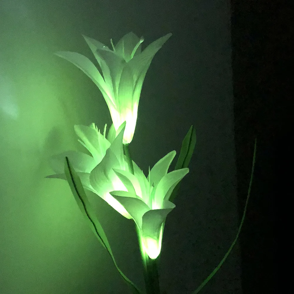 New High Quality Outdoor Solar Backyard Garden Stake Lights Powered 3 Lily Flower Drop Shipping | Лампы и освещение