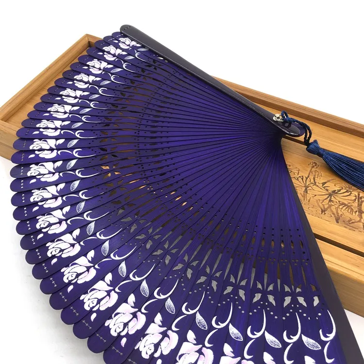 2 Free Shipping 1pcs Rose Flower Blossom Print Chinese Bamboo Folding Hand Fan Home Decoration Wedding Favor - Цвет: 2