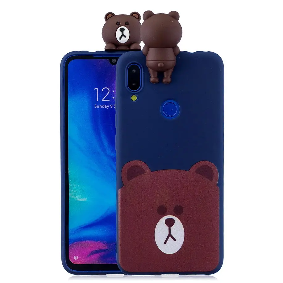 Silicone Case For Xiaomi Redmi Note 7 Pro Soft TPU 3D Cover Bear Cat Owl Patterned xiaomi cover redmi Go | Мобильные телефоны и