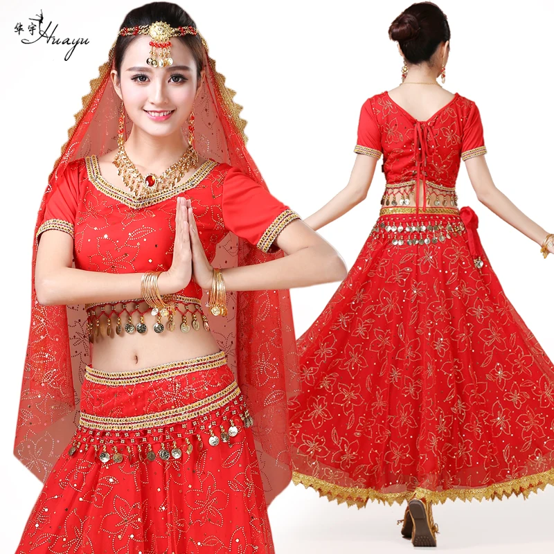 Belly dance dress Indian costume 4pcs set Bollywood Costume oriental costumes for women adults skirt HY0054. | Тематическая одежда