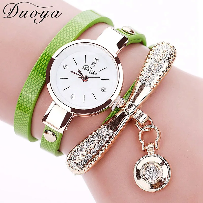 Green Бренд Duoya, браслет, часы для женщин, роскошный золотой кристалл, Модные кварцевые наручные часы, женские винтажные часы, дропшиппинг - Цвет: Green
