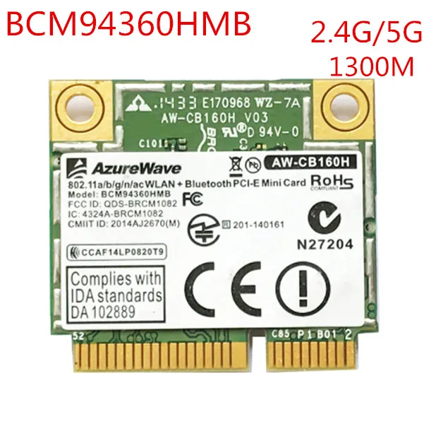 Карта Broadcom bcm9360hmb AzureWave беспроводная 802.11ac 1300 Мбит/с Wi Fi Bluetooth 4 0 Mini PCI E бесплатная