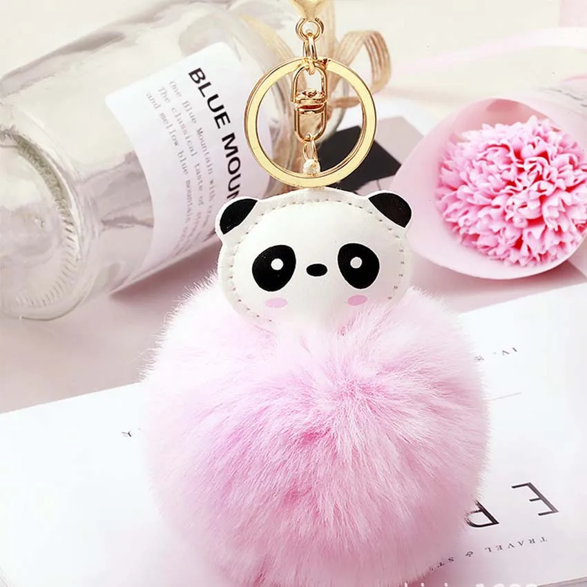 2019 милый panda Женский пушистый помпон брелок llavero pom с кроличьим мехом сумка