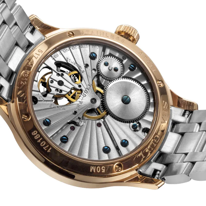Часы с римскими цифрами Seagull Tourbillon механические часы корпусом из розового золота
