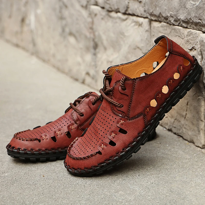 Модный из кусочков кожи мужские повседневные удобные дышащие туфли летние