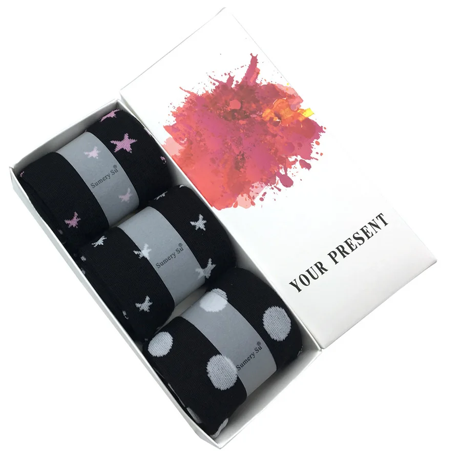 1Pink-1White-s-1BlCi 3 пары/партия, чулки, женские, хлопковые, в горошек, со звездами, сексуальные, милые, до бедра, выше колена, тонкие, для девушек, для женщин, зима, осень - Цвет: 1Pink-1White-s-1BlCi