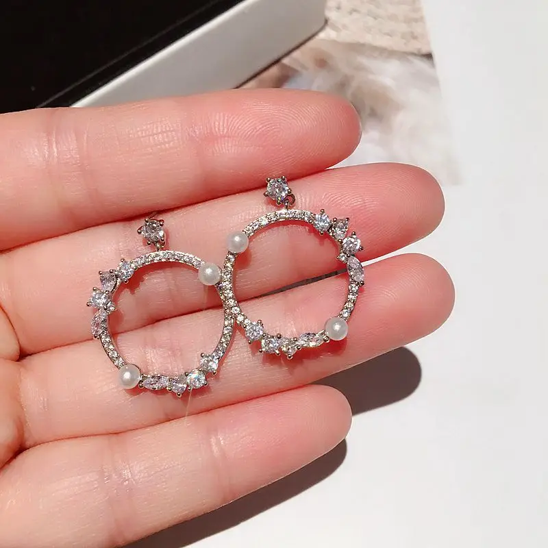 Высококачественные большие круглые серьги с подвеской сияющий кубический