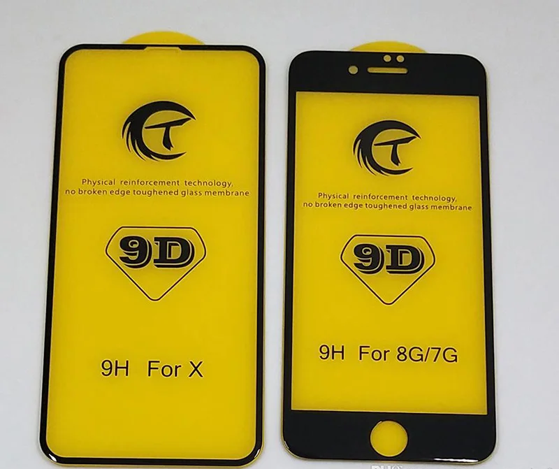 100 шт. закаленное стекло 9D с розничной коробкой для iPhone XR XS MAX X 7 8 PLUS 6 6Ps Plus полное