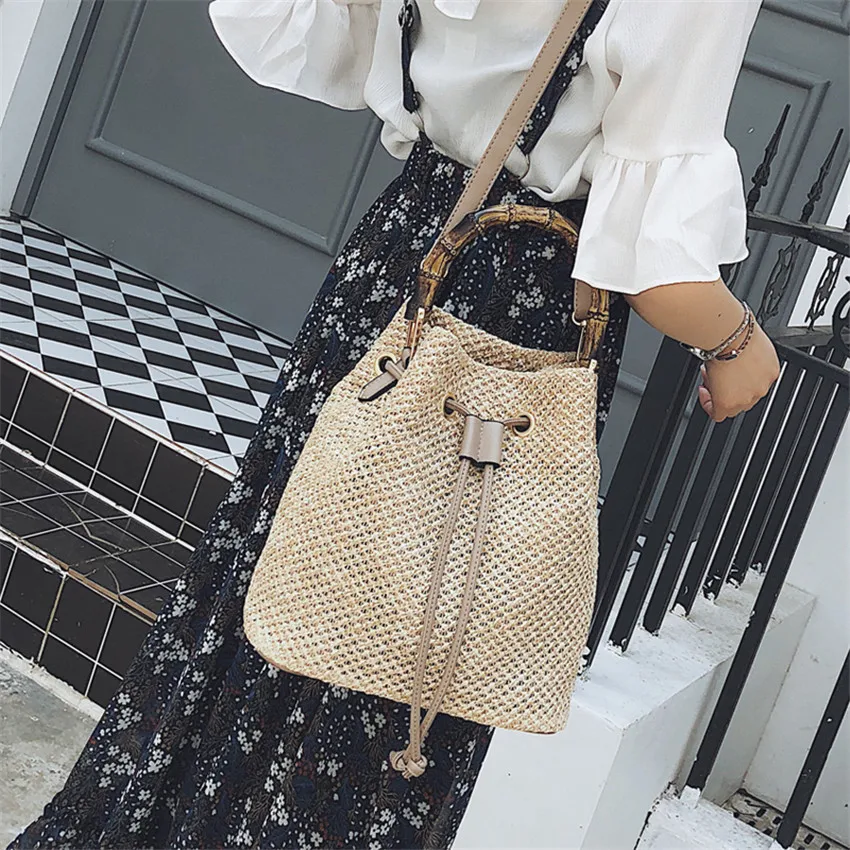 Женская сумка-мешок TOYOOSKY с бамбуковыми ручками Пляжная Повседневная Дамская