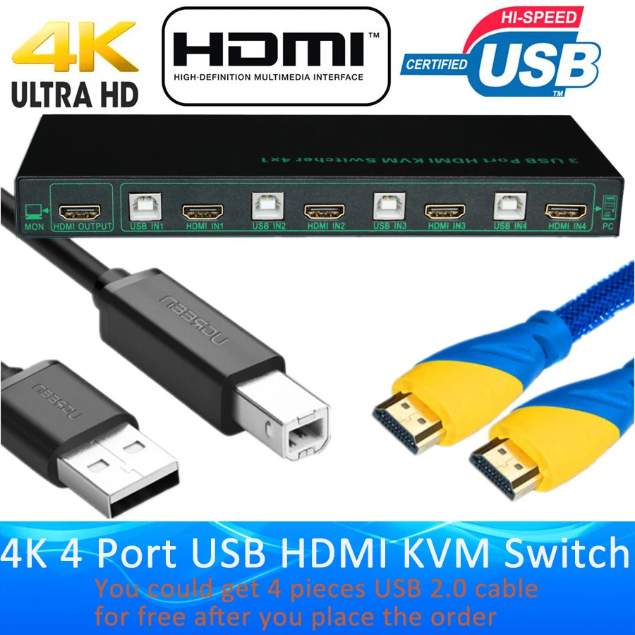 ProAV 2 Порты и разъёмы/4 разъёмы USB HDMI kvm-переключатель 4 К переключатель KVM 0