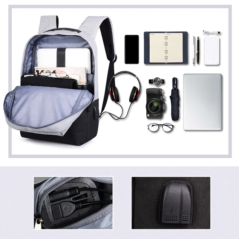 Рюкзак мужской из ткани Оксфорд с USB зарядкой и защитой от кражи|Мужские рюкзаки| |