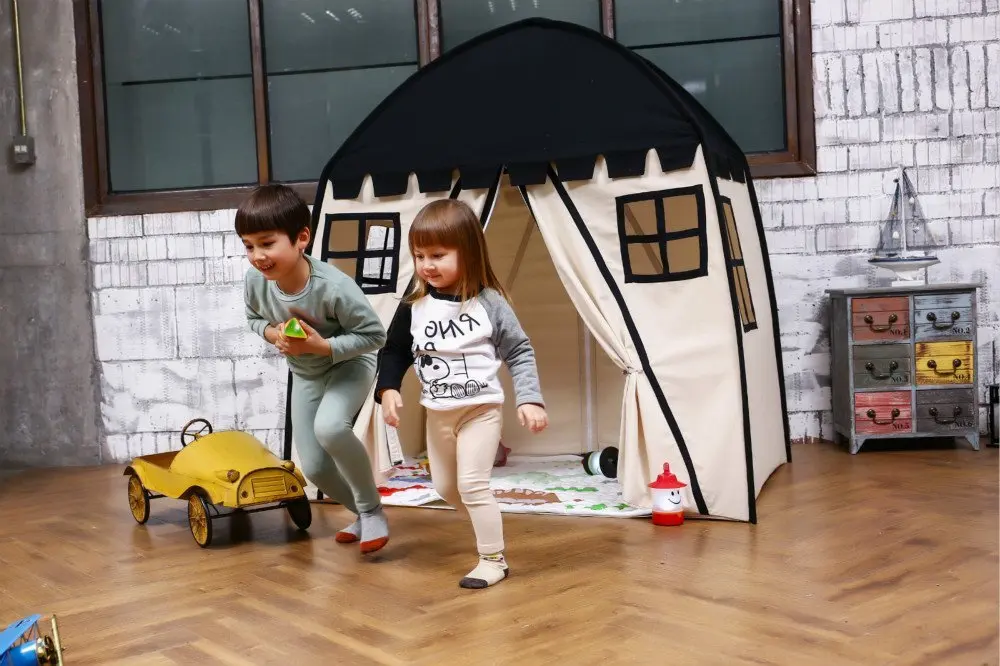 Детская игровая палатка 2019 черный Игровой Домик из 100% хлопка Холщовый игровой