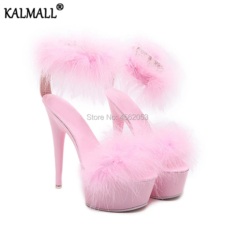 KALMALL/черные белые розовые пушистые пикантные туфли для танцев на шесте летние