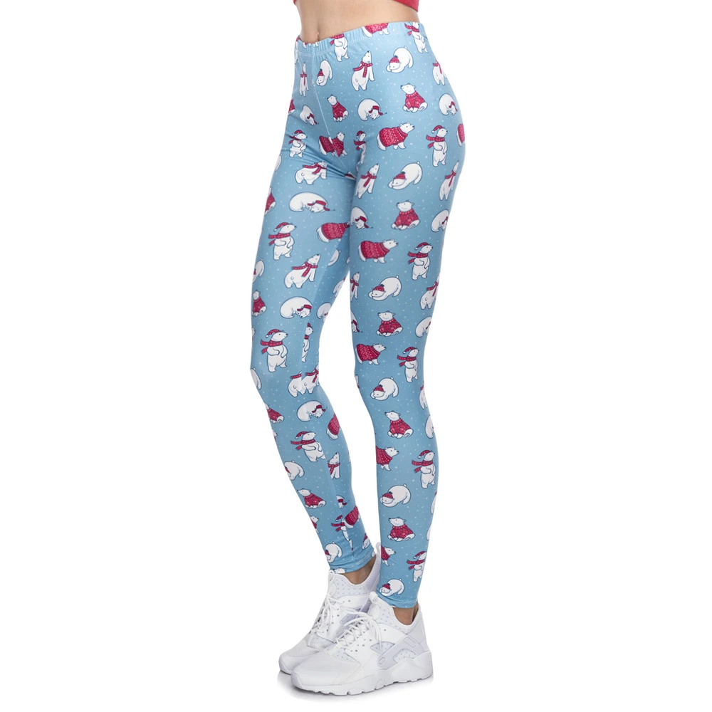 Высококачественные женские леггинсы с рождественским принтом белых медведей