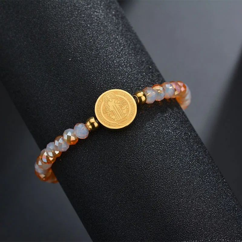 Champagne-gold Letdiffery святой Бенедикт бусины браслеты двойные боковины из нержавеющей стали браслеты Религиозные ювелирные изделия Рождественский подарок - Окраска металла: Champagne-gold