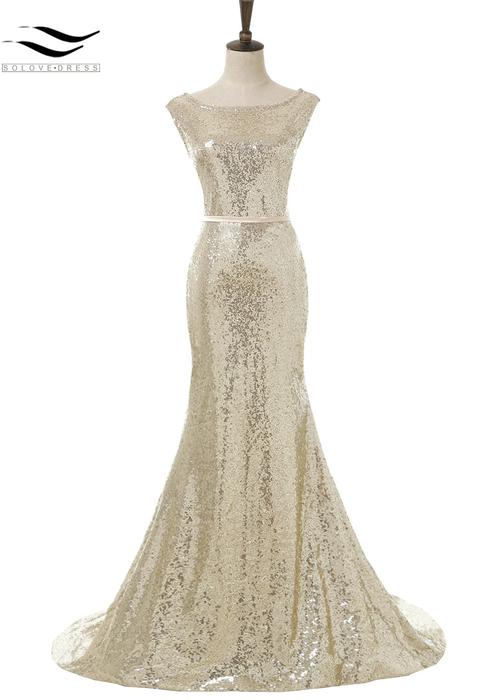 Solovedress эластичная ткань с золотыми блестками Русалка Длинные вечерние платья 2019