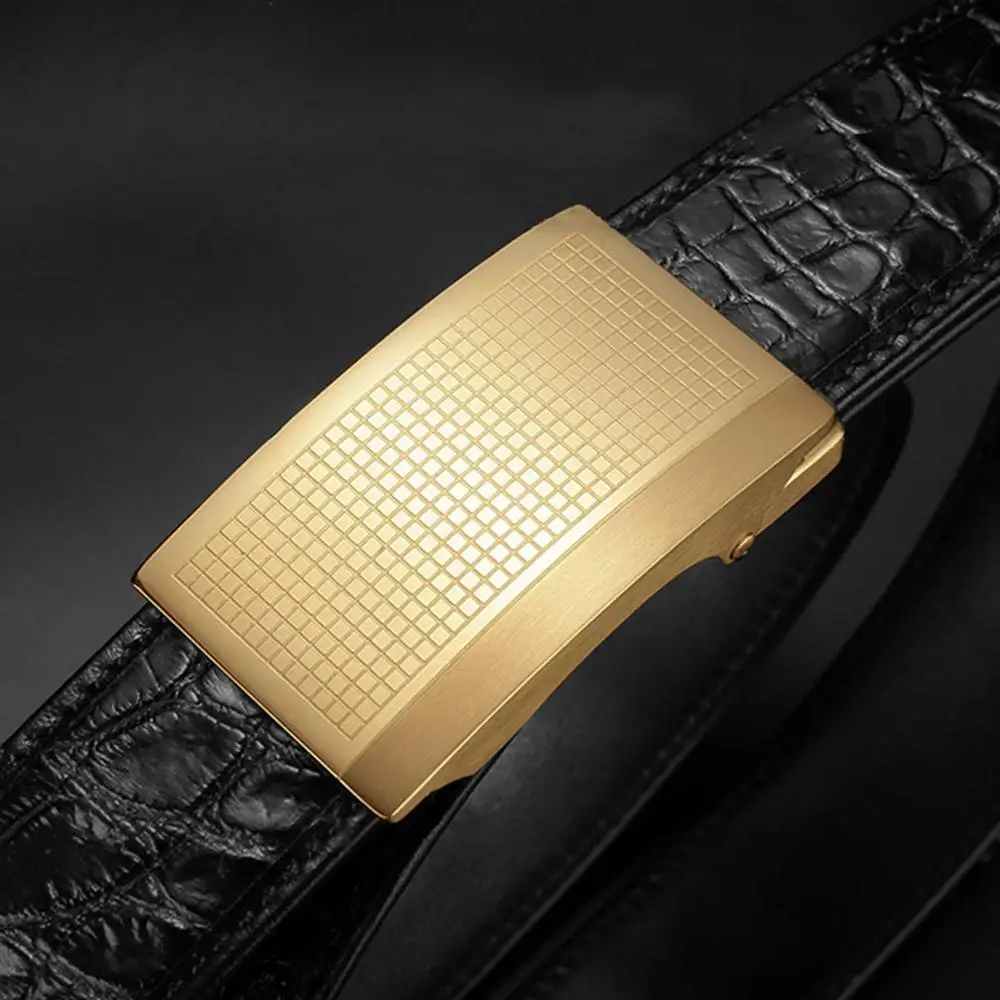 Coffee Gold Buckle FAJARINA, высокое качество, Крокодиловая Кожа, ремни из нержавеющей стали, автоматическая пряжка, модный ремень, для мужчин, 33 мм, широкий, роскошная упаковка, EYFJ14 - Цвет: Coffee Gold Buckle
