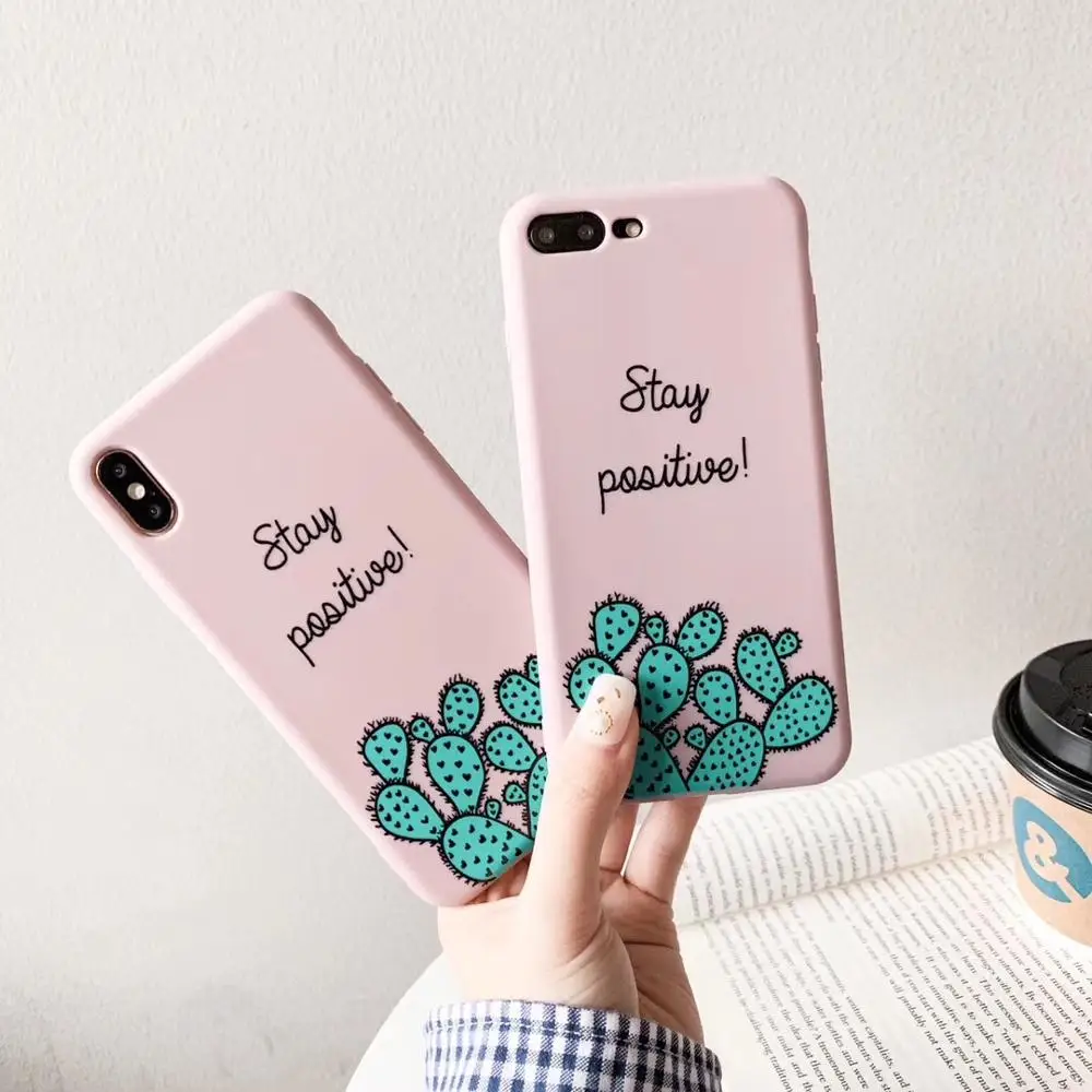 Matte Lovely cactus phone cases for iphone X XR XS Max Cartoon dinosaur Soft TPU case For 6 6s 7 8 plus back cover |