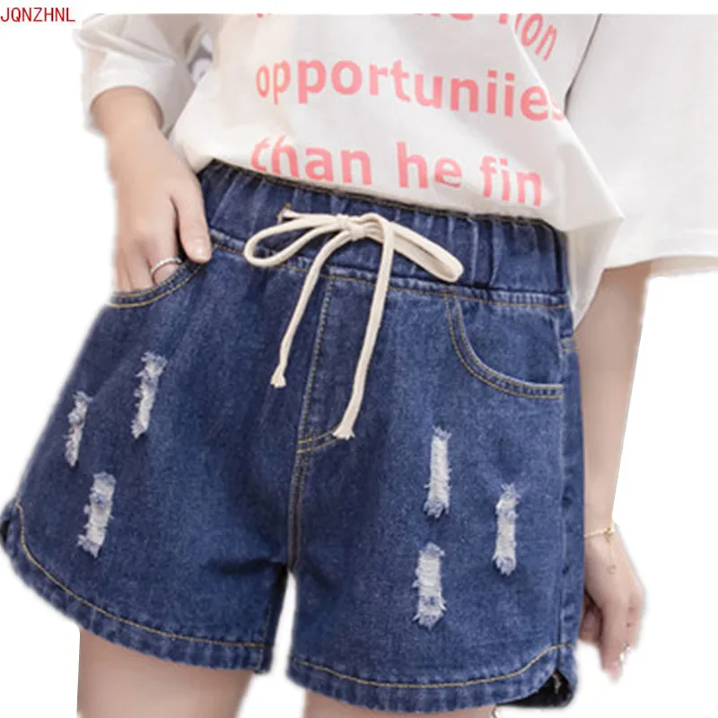 Летние женские эластичные свободные джинсовые шорты с высокой талией Широкие
