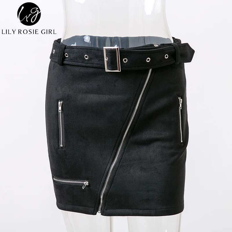 Lily Rosie девушка Серый сексуальная летняя замша Женская модная юбка молния пояса