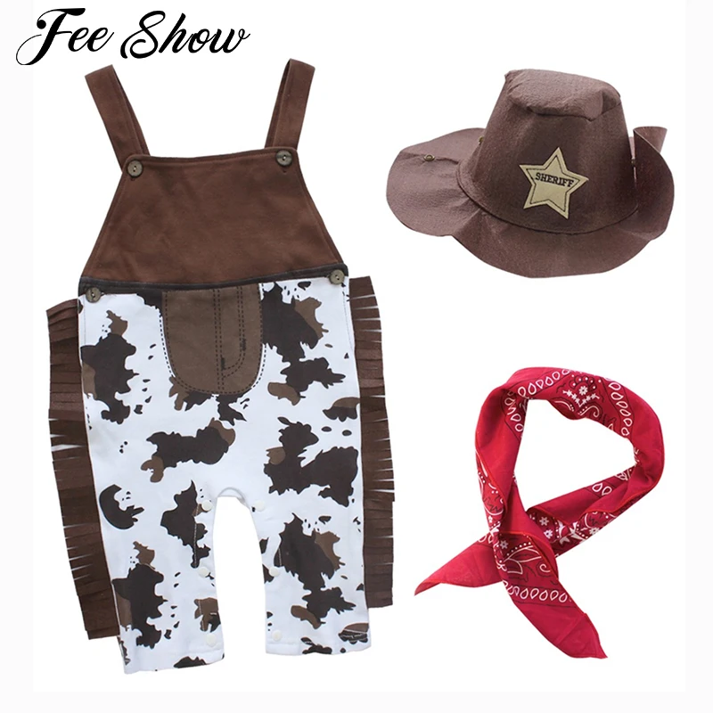 3pcs Baby Boys Toddler Clothing Cowboy Suspenders Overalls Hat and Handkerchief Outfits Easter Purim Event Photo Props Sets |