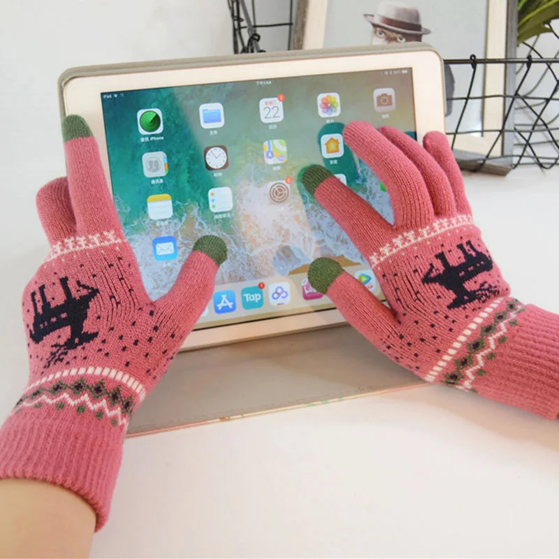 

New Christmas Touch Screen Gloves Women Men Warm Winter Stretch Knit Mittens Wool Full Finger Guantes Female Crochet Mitt 1 Pair