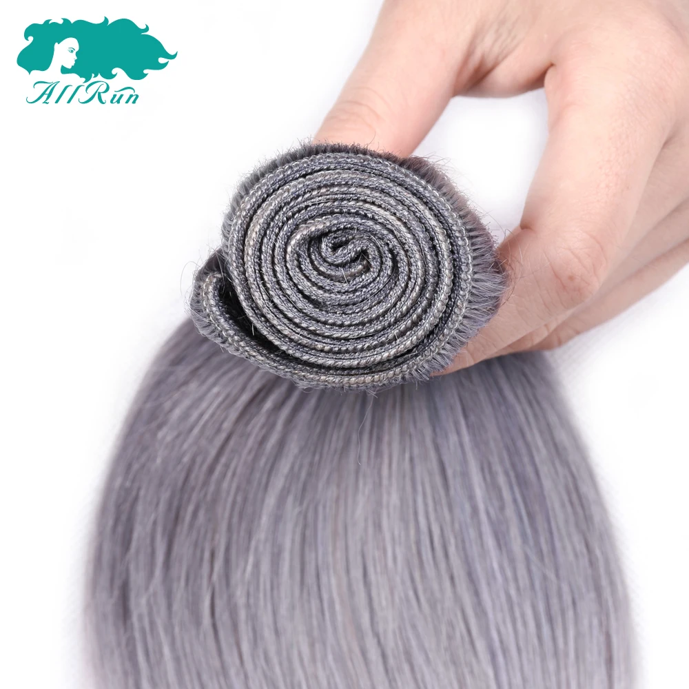 Allrun серебристо серые пучки волос с закрытием Remy малазийские прямые волосы