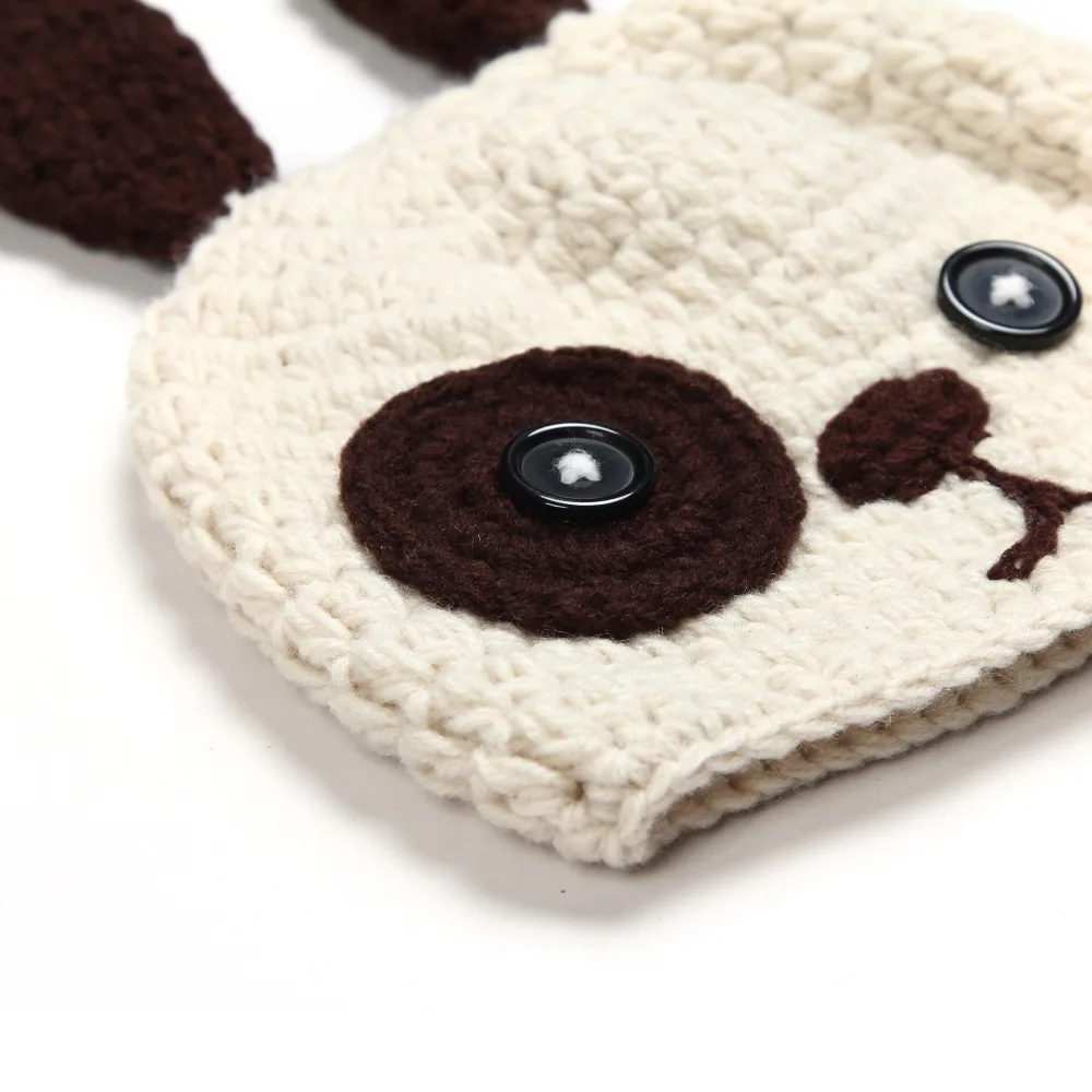 

2018 Newborn Photography Props Lovely Infant Baby Big Ears Dog Handmade Kintted Crochet Hat Suit Baby Cap Photography Costume