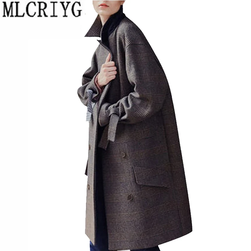 Женское зимнее пальто элегантное клетчатое новинка 2019 Европейское двубортное