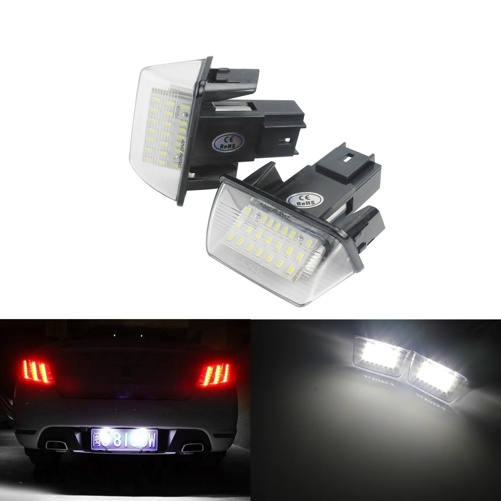 ANGRONG 2x Светодиодный фонарь для номерного знака Peugeot 206 207 307 308 406 407|Сигнальная