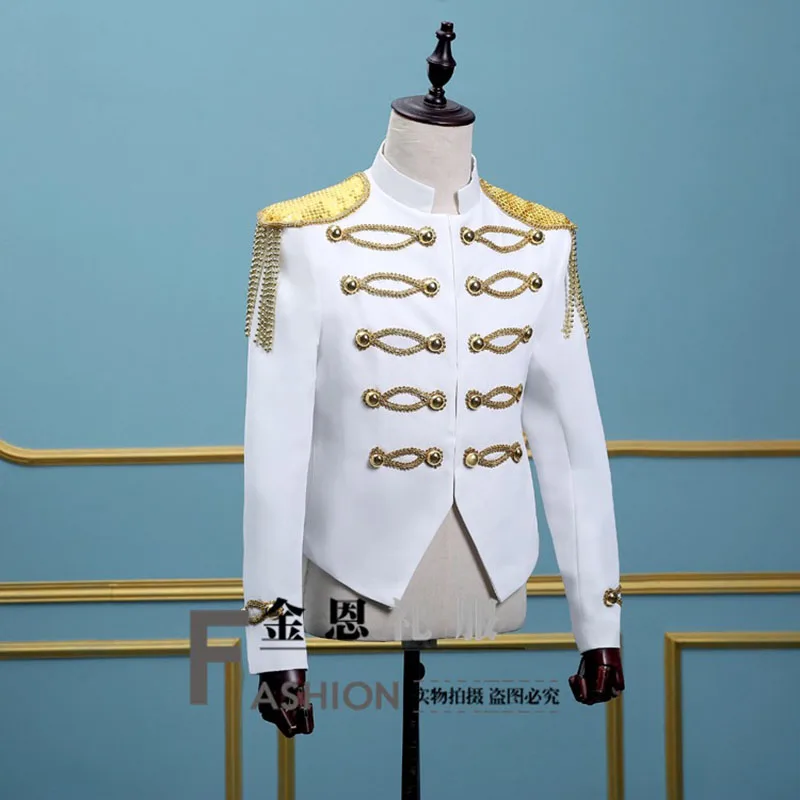2017 белый мужской костюм с длинными рукавами и Блейзер Европейский Золотой 18-го