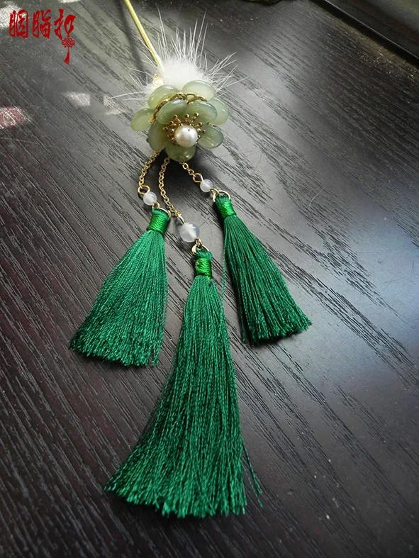 Зеленая палочка для волос из кроличьего меха tassel Hanfu костюм аксессуары серьги