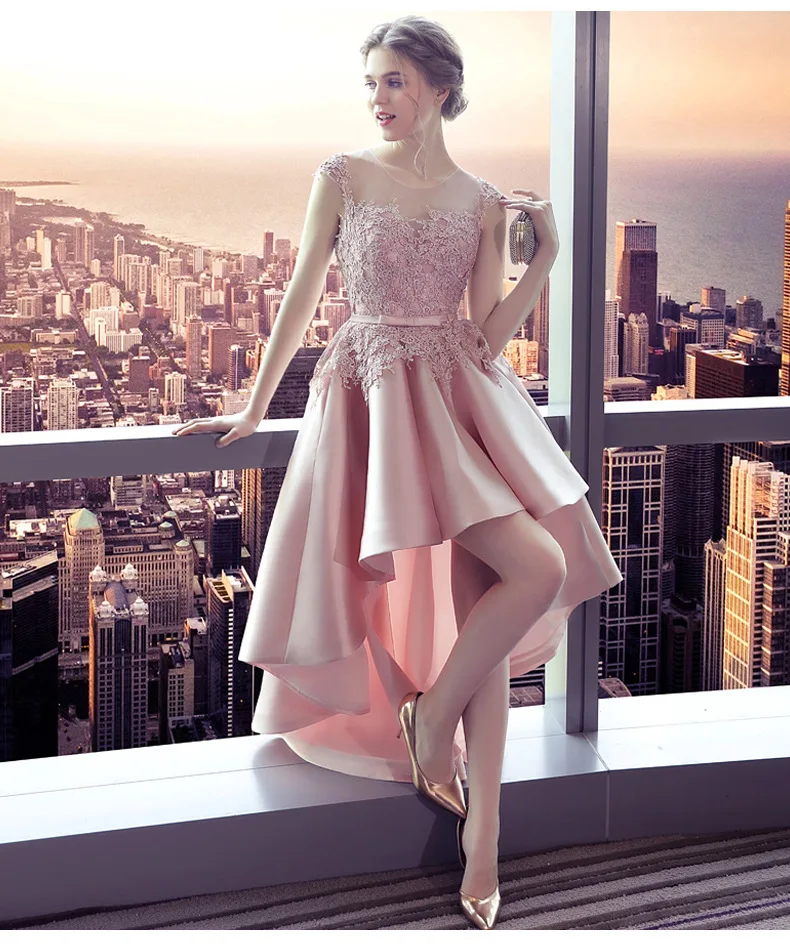 Vestido madrinha 2019 новый кружевной атласный короткий Цельнокроеный рукав сзади Румяна