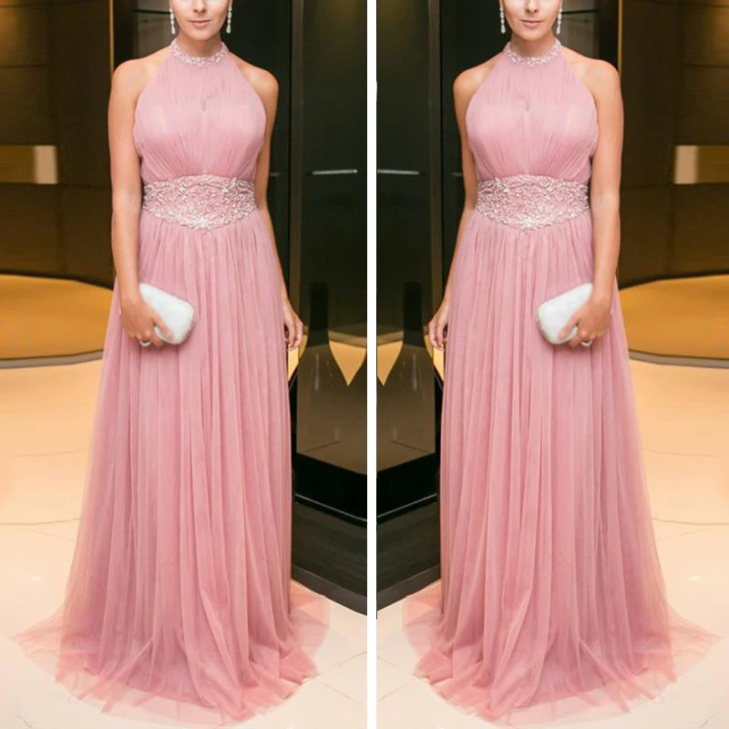 Женское платье элегантное с лямкой на шее без рукавов приталенное Формальное