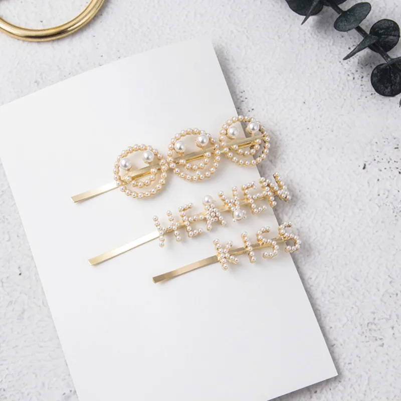 Японская Корейская элегантная заколка для волос с имитацией жемчуга и буквами