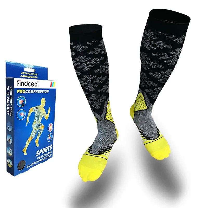 Yellow FINDCOOL Высокое качество Мужские Компрессионные спортивные длинные/короткие носки для улицы быстросохнущие для бега Велоспорт антибактериальный дезодорант - Цвет: Yellow