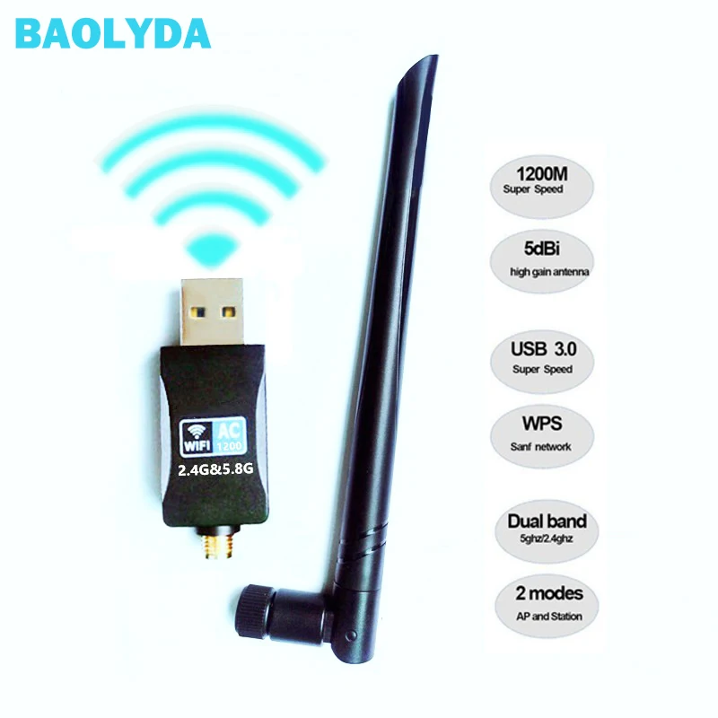 Baolyda1200Mbps USB 3 0 беспроводной Wi Fi Адаптер 2 4 г + 5 ГГц двухполосный AC телевизионные