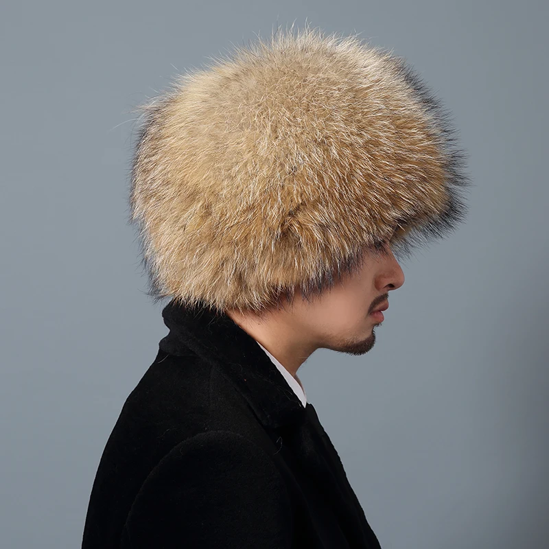 2018 Genuine Silver Fox Fur Hats Men Real Raccoon Fur Thick Warm Lei Feng Cap for Russian Men Bomber Hats Winter Real Fur Hat
